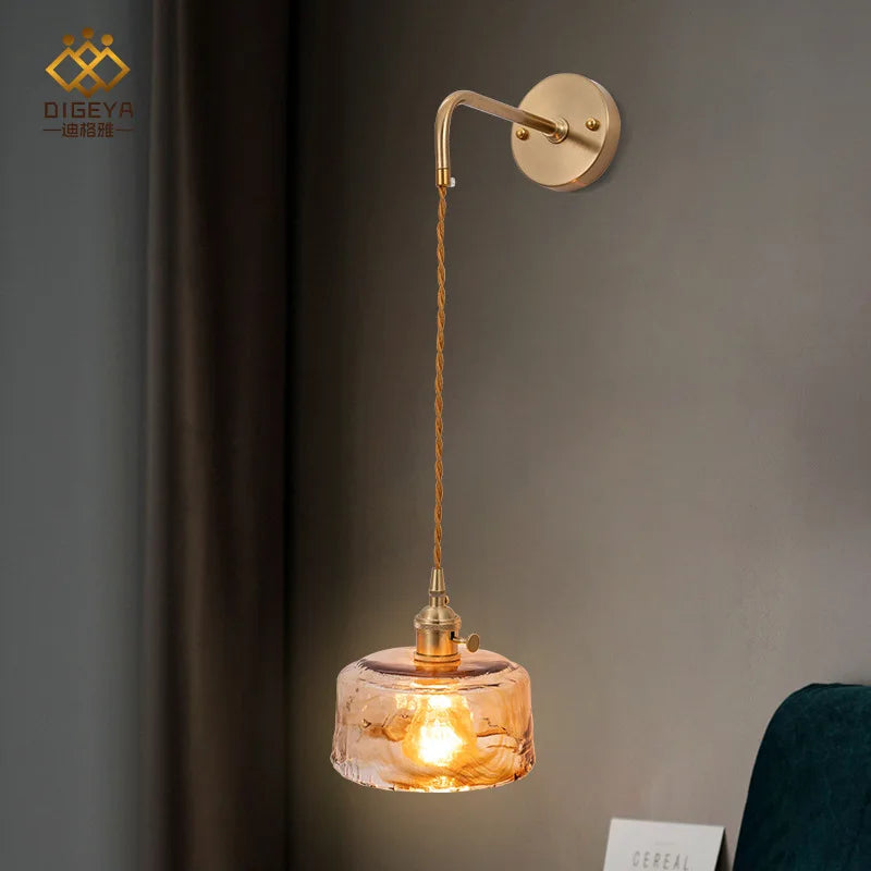 DecorBites™ Amber Glass Wall Lamp Switch, Modern Copper LED Light for Home, Bedroom, Living Room