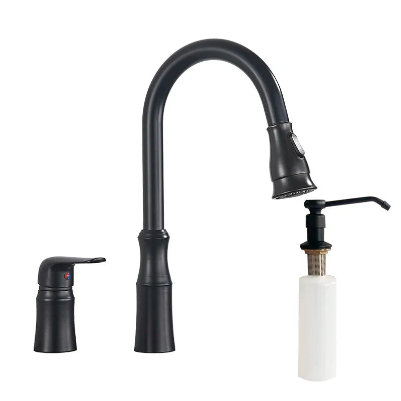 DecorBites™ Brass Black Kitchen Faucet Pull Out Mixer Taps Hot/Cold Water Cranes