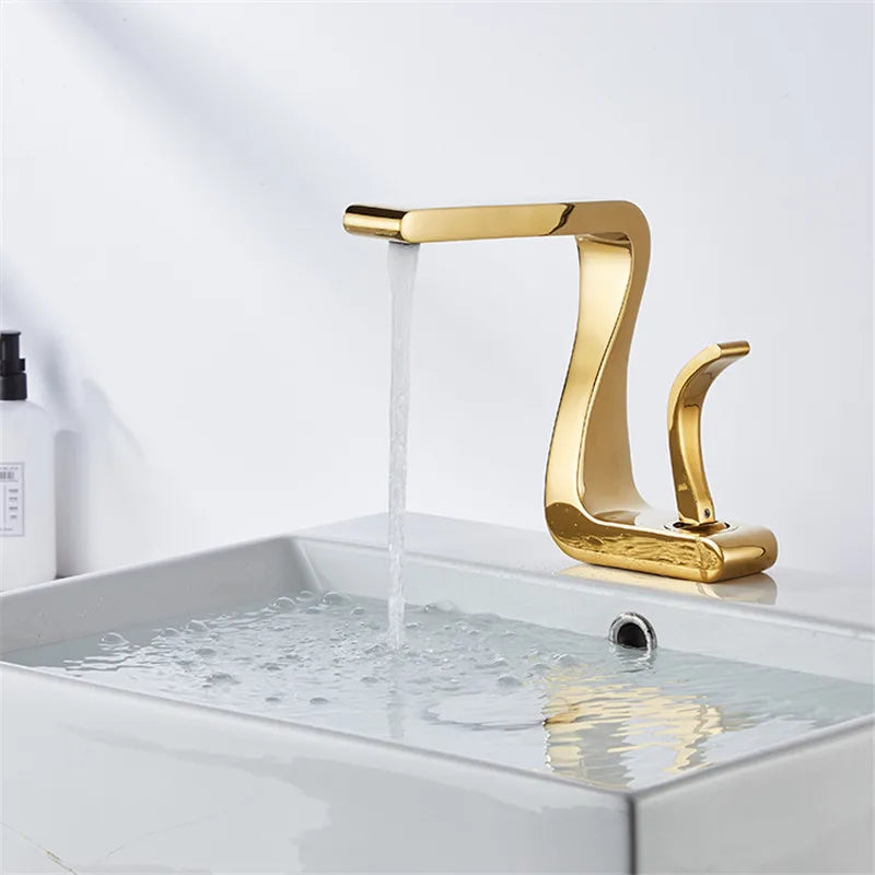 DecorBites™ Gold Basin Faucet: Modern Brass Bathroom Mixer Tap for Hot/Cold Water