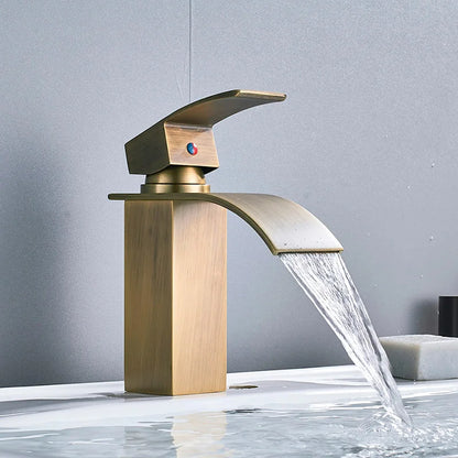 DecorBites™ Black Brass Bathroom Waterfall Sink Faucet Hot&Cold Mixer Vanity Tap Deck Mounted