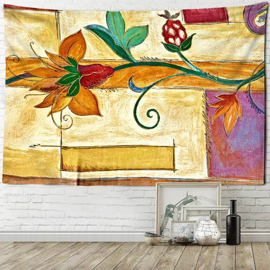 Yellow Flowers Ink Tapestry Wall Mount Bohemian Style by Decobites - Mandala Witchcraft Decor