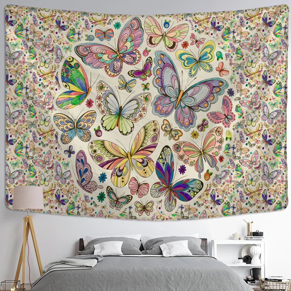 Decobites Moon Phase Butterfly Tapestry: Psychedelic Bohemian Aesthetics Home Decor