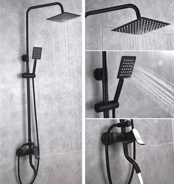 DecorBites™ Black Brass Shower Set with Tub Faucet - Rainfall Bath Mixer for Bathtub