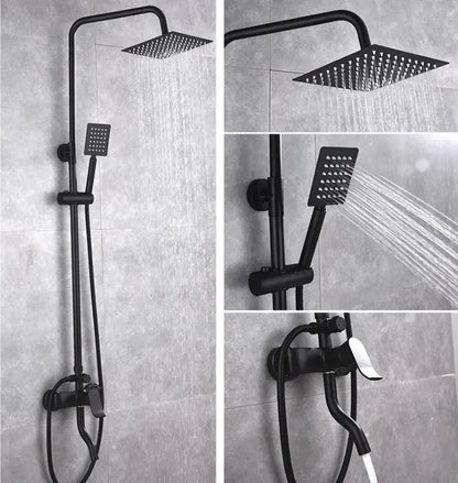 DecorBites™ Black Brass Shower Set with Tub Faucet - Rainfall Bath Mixer for Bathtub