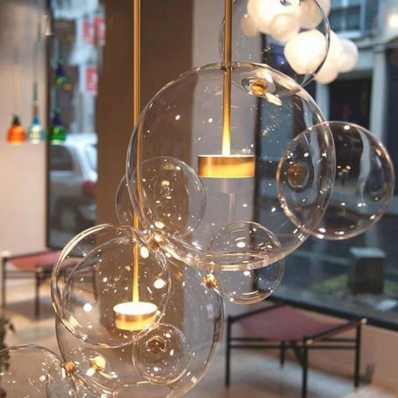 DecorBites™ Bubble Ball Pendant Light: Golden Iron Glass Lamp for Kitchen Island, LED Fixtures