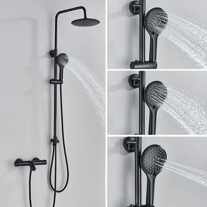 DecorBites™ Black Thermostatic Shower Faucet Set Chrome Wall Mount Rainfall Mixer Tap