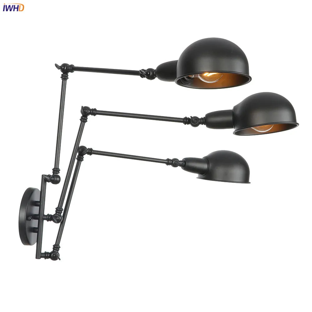 DecorBites™ Loft Antique Edison Wall Sconce Swing Arm Wall Light - 3 Heads Black