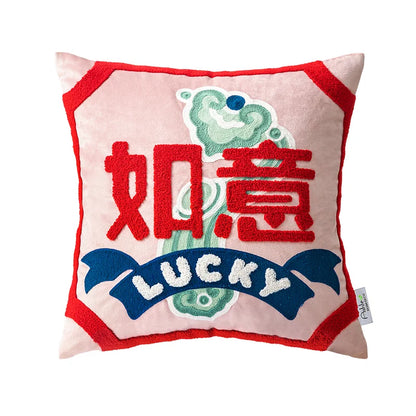 DecorBites™ Good Fortune Embroidered Cozy Cushion Cover for Sofa, Chair - Chinese Features