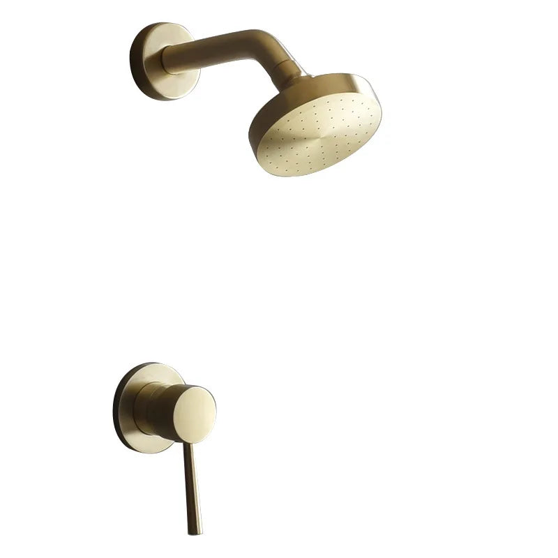 Juego de grifería de ducha tipo lluvia redonda DecorBites™ en oro cepillado, mezclador de ducha de pared