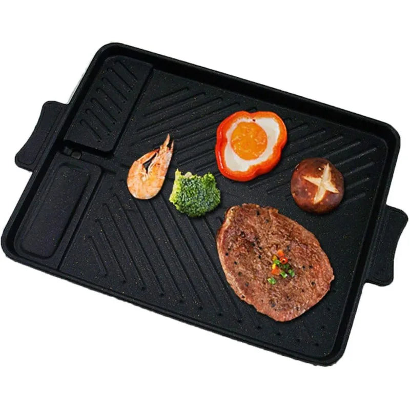 DecorBites™ Korean Grill Pan: Non-stick Smokeless BBQ Tray for Indoor/Outdoor Grilling