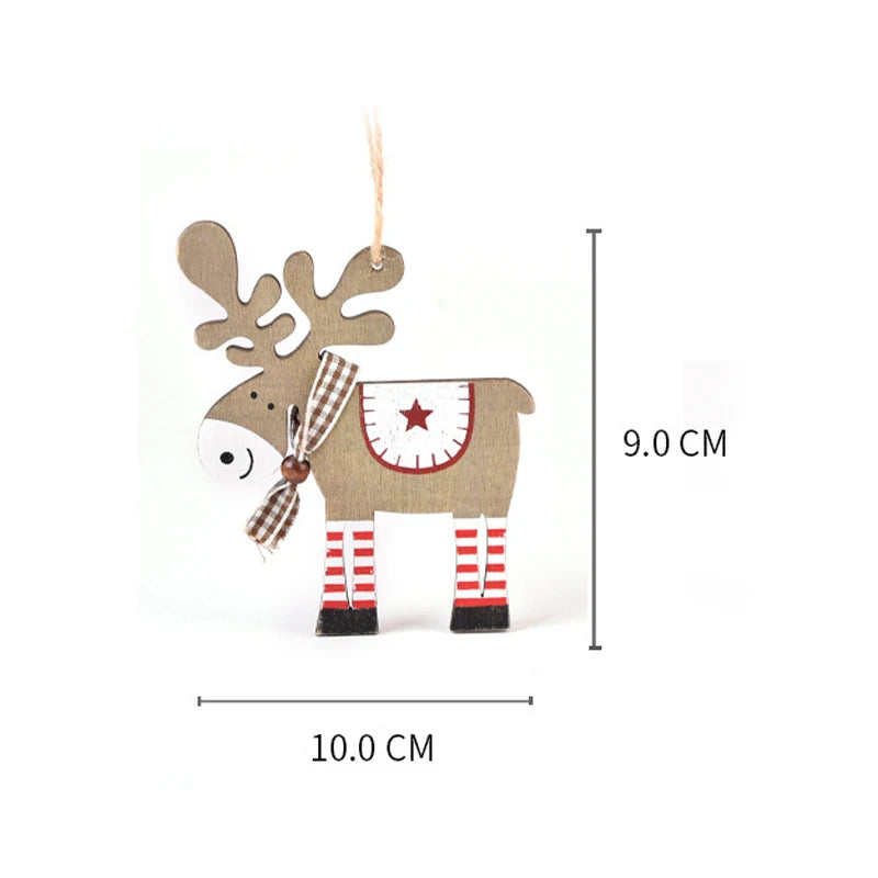 Hand painted deer Christmas Wooden Pendant Elk Xmas Tree Ornaments Hanging Decor DIY Christmas Decorations for Home 2022