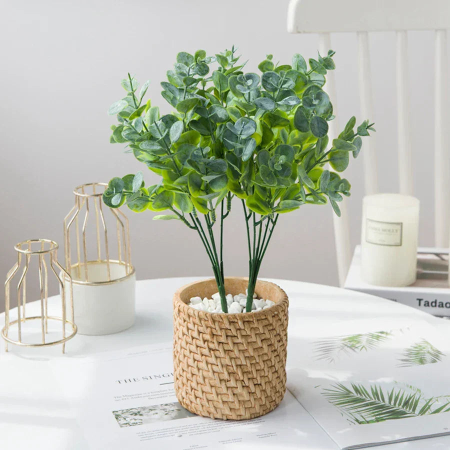 DecorBites™ Eucalyptus Leaves Vase: Artificial Plants for Home, Christmas, Wedding, Garden, Floristics
