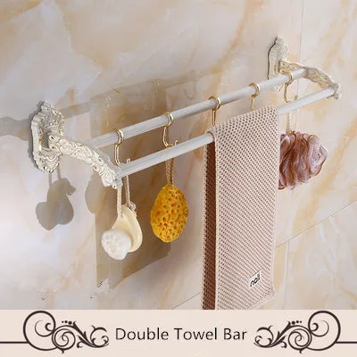 Juego de herrajes de baño de aluminio DecorBites™: estante, toallero, portarrollos de papel, soporte para cepillos, ganchos