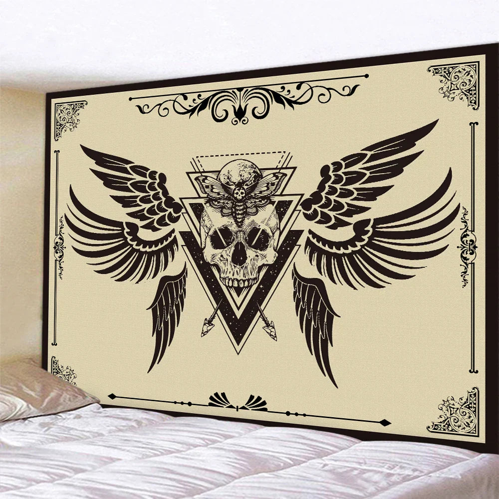 Decobites Skull Bee Cat Tapestry: Bohemian Home Decoration Art for Wall, Sofa, Blanket