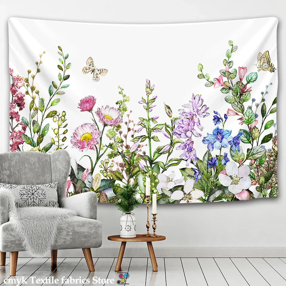 Floral Herbs Wild Flowers Tapestry Wall Hanging by Decobites