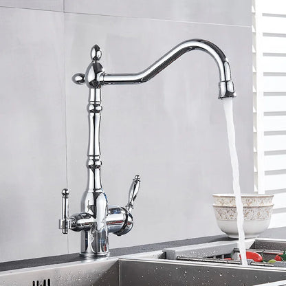 Decorbites™ Küchen-Wasserfilter-Mischbatterie mit doppeltem Auslauf, 360°-Drehung und Wasserreinigung