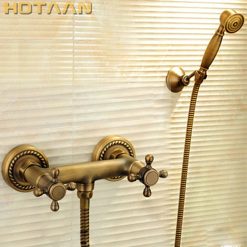 DecorBites™ Antique Brass Hand Held Shower Head Kit for Wall Mount Bathrooms