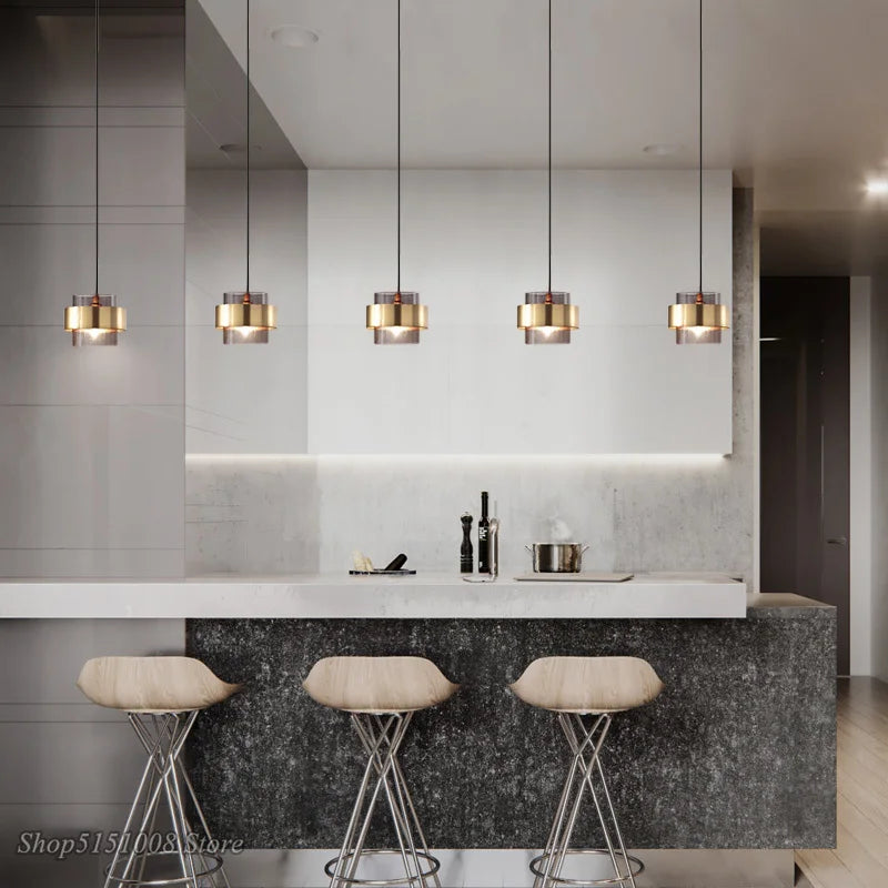 Luces colgantes LED de vidrio dorado Decorbites™: Diseño cilíndrico moderno nórdico para accesorios de decoración del hogar
