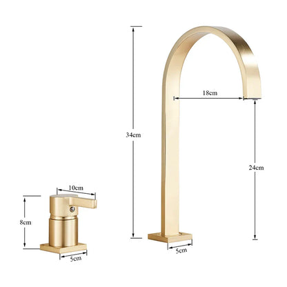DecorBites™ Brushed Gold Basin Faucet Single Handle Widespread Bathroom Sink Mixer Tap