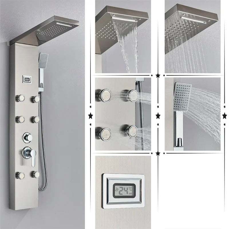 مجموعة دش DecorBites™ Black Rainfall مع نظام تدليك وشاشة درجة الحرارة