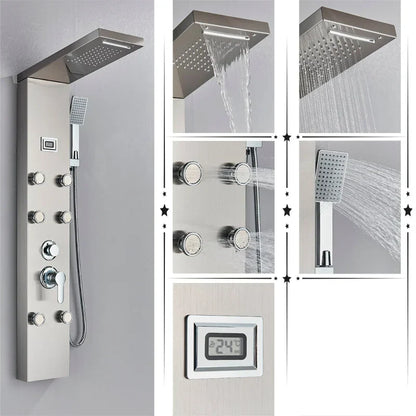 مجموعة دش DecorBites™ Black Rainfall مع نظام تدليك وشاشة درجة الحرارة