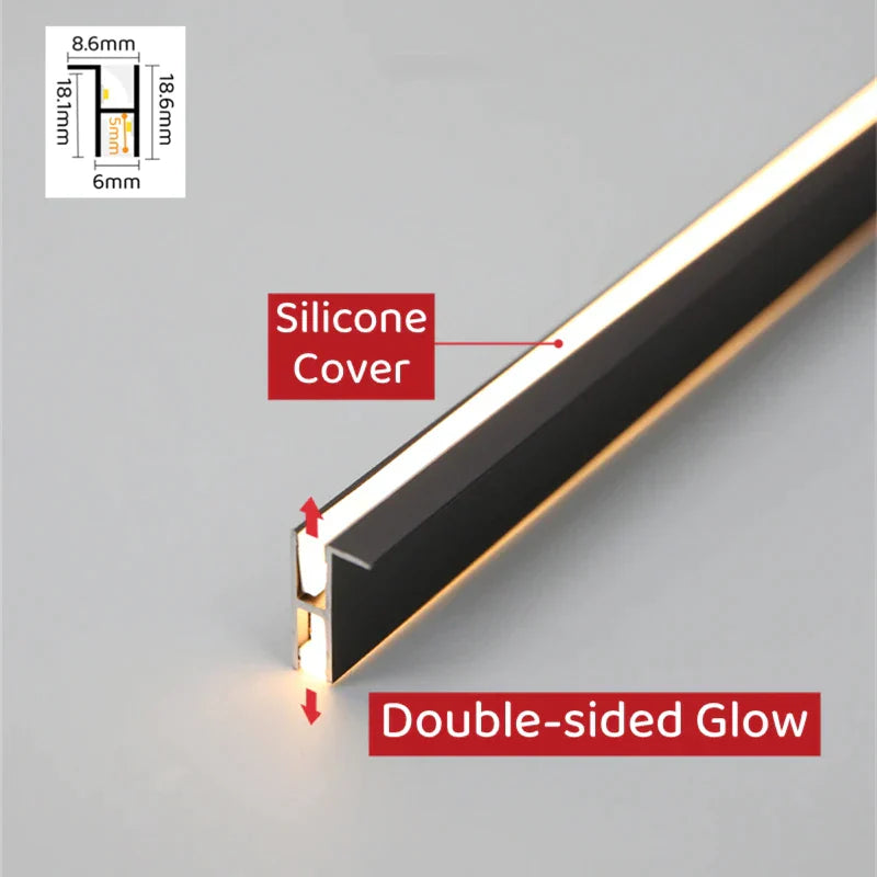 مصباح خزانة LED من DecorBites™: مقاطع ألومنيوم رفيعة للغاية، إضاءة خلفية لأعلى ولأسفل، لوحة 18 مم.