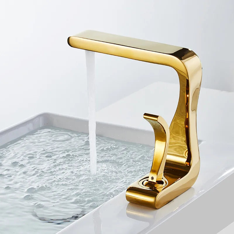 Decorbites™ Grifo de Lavabo Dorado y Blanco: Grifo Mezclador de Latón Moderno para Lavabo de Baño