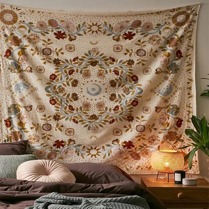 Decobites Celestial Floral Moon Phase Tapestry for Aesthetic Room Decor