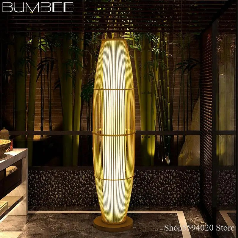 DecorBites™ Bamboo Floor Lamp: Modern Minimalist Living Room Standing Lamp