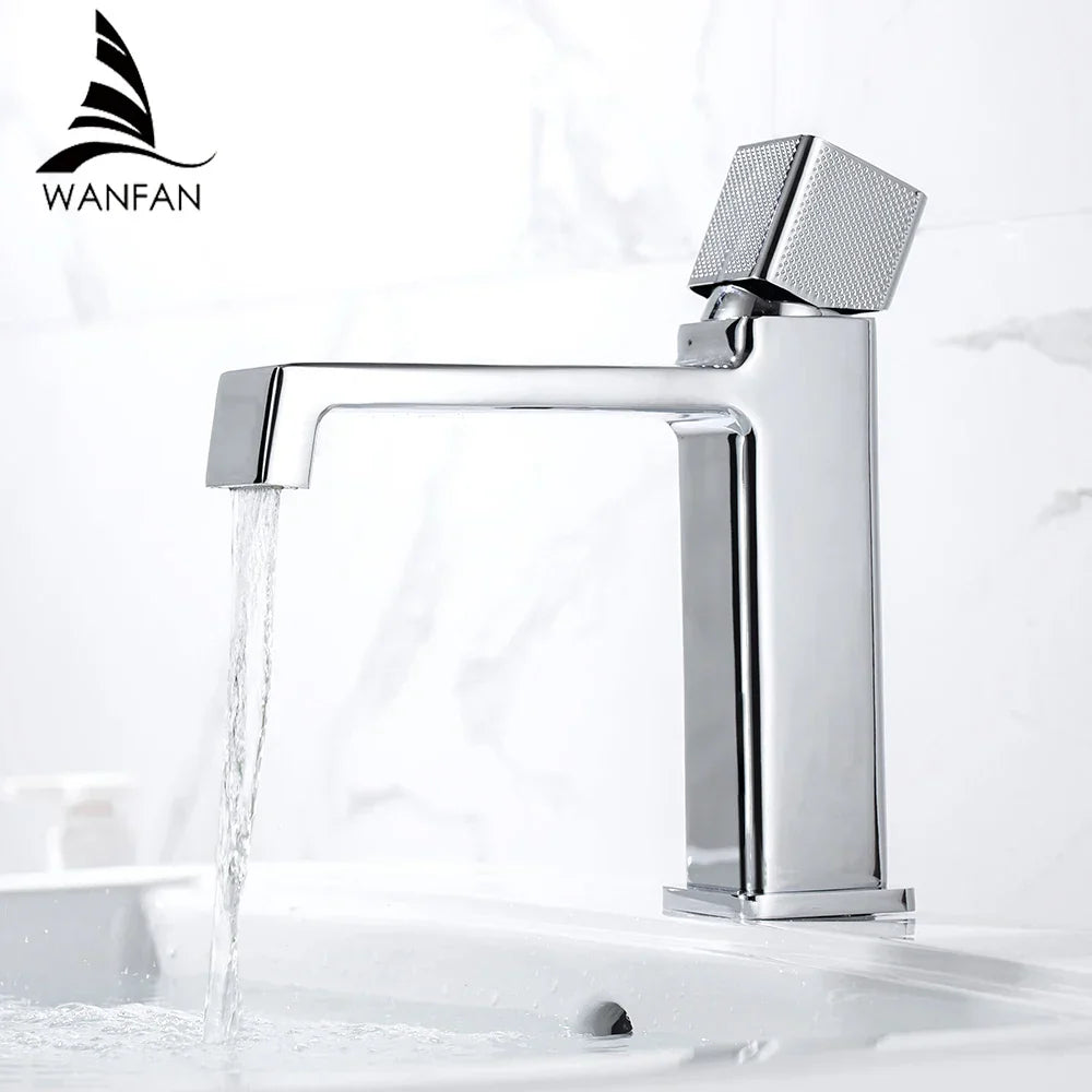 DecorBites™ Black Brass Basin Faucet Hot Cold Water Mixer Chrome Finish