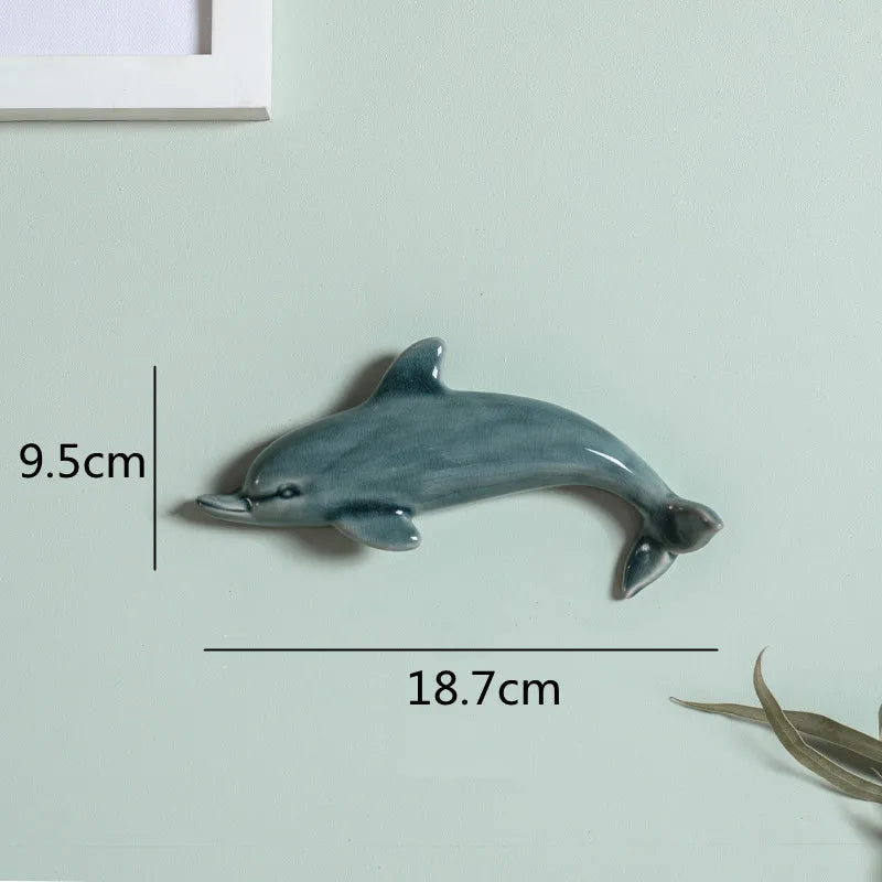 DecorBites™ Dolphin Fish Ocean Background Ceramic Wall Decoration for Children's Room