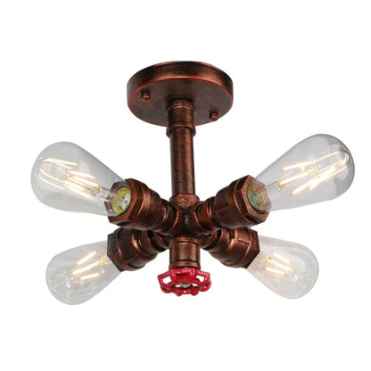 DecorBites™ Industrial Brass Ceiling Chandelier with Edison Bulbs