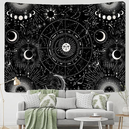 Decobites Sun Moon Mandala Starry Sky Tapestry Wall Hanging for Boho Home Décor