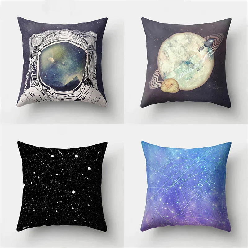 DecorBites™ Cartoon Planet Astronaut Moon Rocket Pillow Case 45x45cm Square Cushion Cover