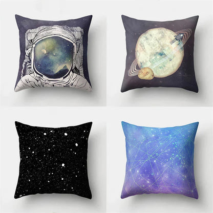 DecorBites™ Cartoon Planet Astronaut Moon Rocket Pillow Case 45x45cm Square Cushion Cover