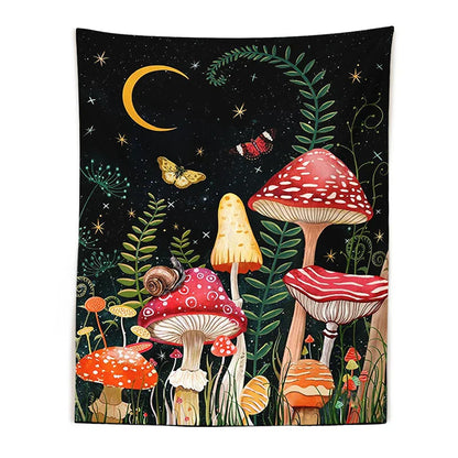 Decobites Mushroom Moon Star Tapestry Floral Wall Hanging for Boho Bedroom Decor