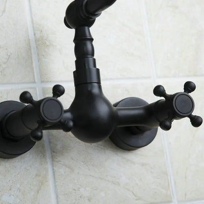 DecorBites™ Black Swivel Wall Mounted Bathroom Faucet with Ceramic Base - 2 Handles