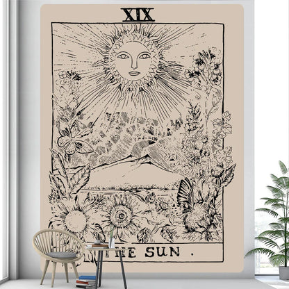 Decobites Black & White Tarot Witchcraft Tapestry | Bohemian Hippie Mandala Wall Decor