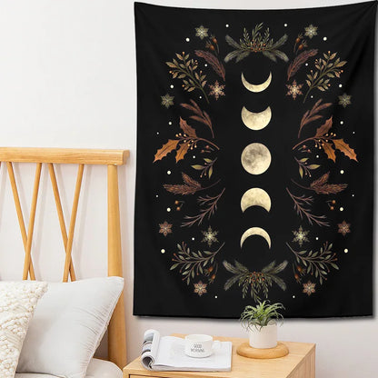 Decobites Moon Phase Boho Wall Tapestry: Black Psychedelic Carpet for Home Decor