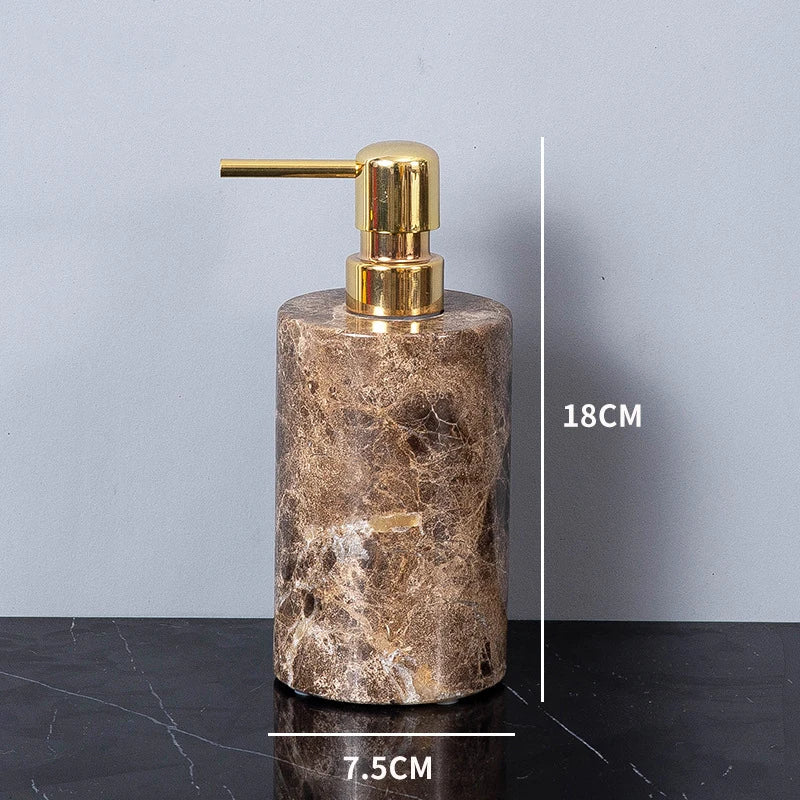 DecorBites™ Emperador Dark Marble Bathroom Set: Toothbrush Holder, Soap Dish, Soap Dispenser