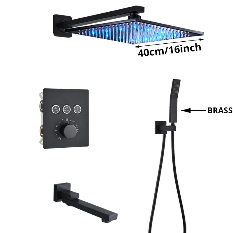 DecorBites™ Gold Thermostatic Rainfall Shower Faucet Mixer Set for Bathroom with Ceiling Wall Mount