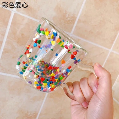 DecorBites™ Heart Shaped Quicksand Glass Cup: Creative and Colorful Double Layer Drinkware