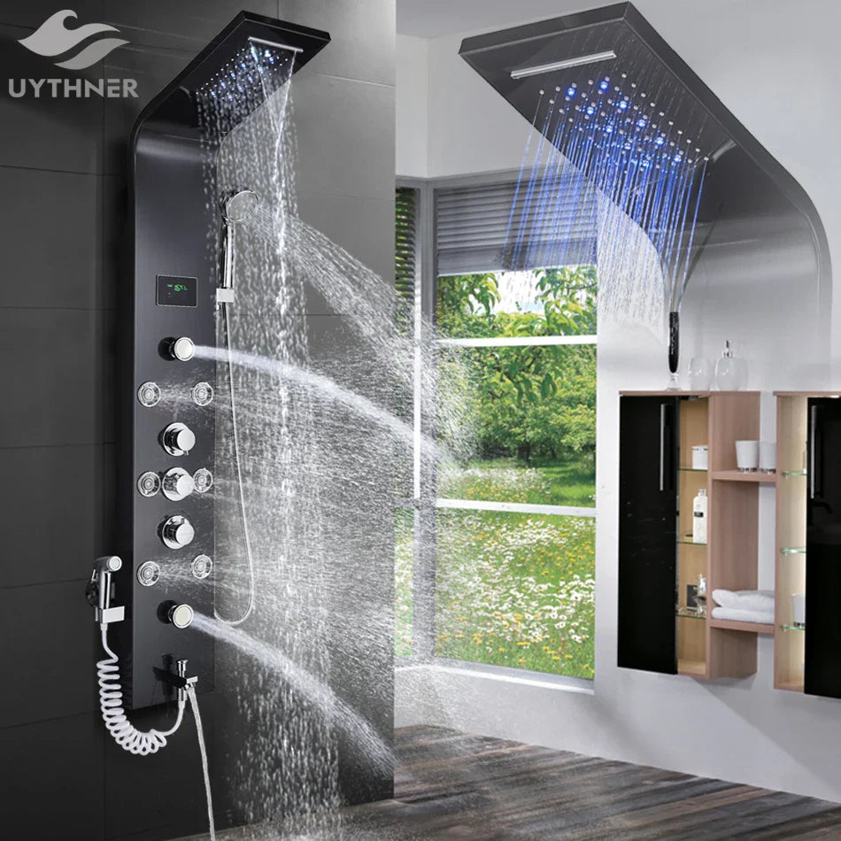 DecorBites™ LED Rainfall Shower Panel System with Temperature Screen