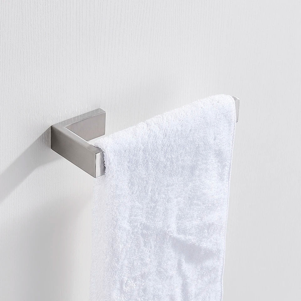 DecorBites™ Brushed Bath Hardware Set: Robe Hook, Towel Bar, Shelf, Tissue Holder, Toothbrush Stand