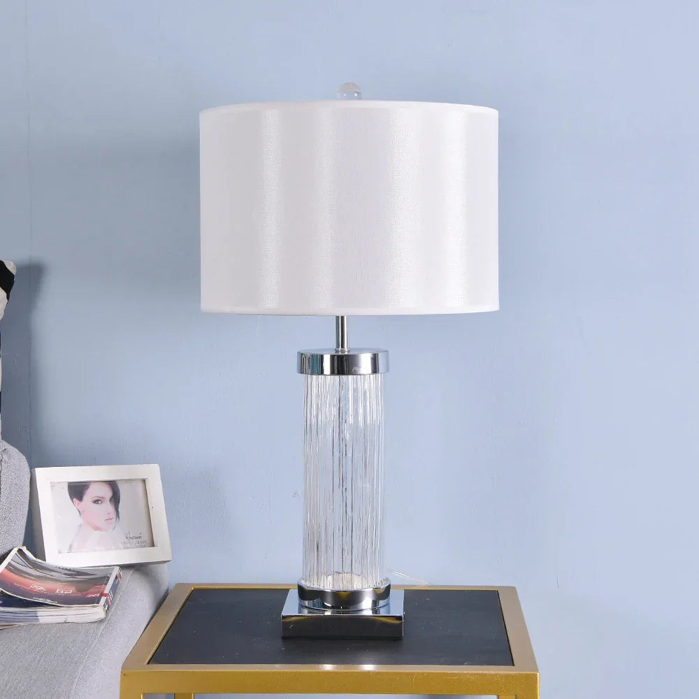 DecorBites™ Glass Crystal Cylinder Table Lamp White Black Lampshade LED Desk Bedside Lamp