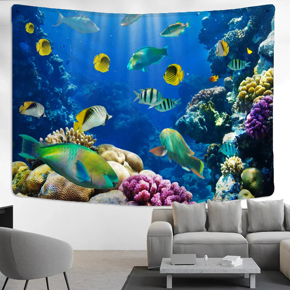 Decobites Underwater World Tapestry Wall Hanging - Boho Hippie Room Decor