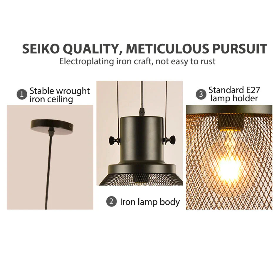 DecorBites™ Cage Pendant Light: Nordic LED Minimalist Industrial Dining Lamp