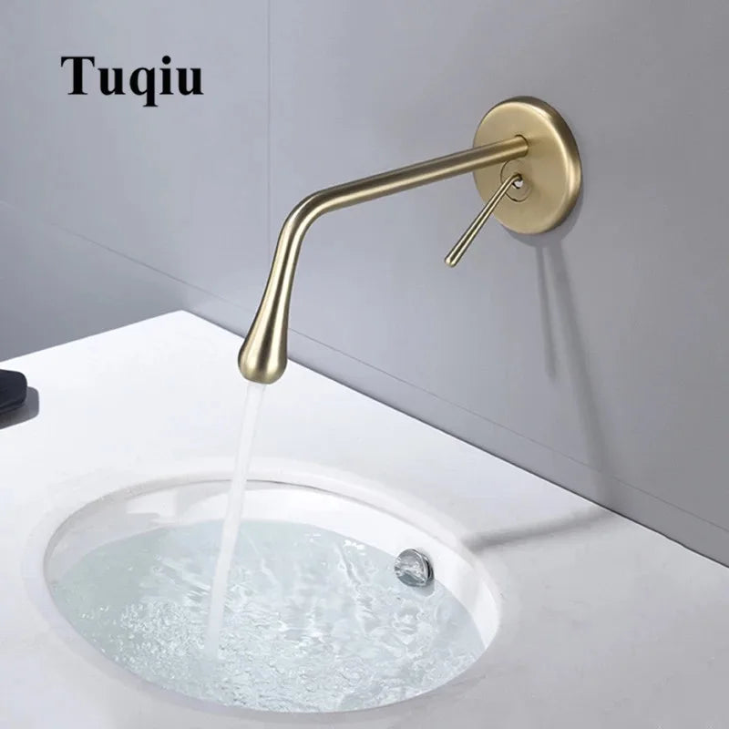 DecorBites™ Brushed Gold Basin Faucet, Hot & Cold Mixer Tap, In-Wall Water Drop Faucet