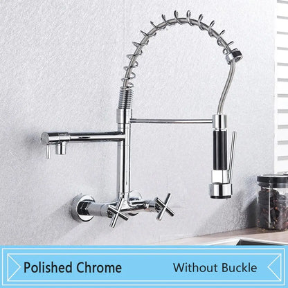 صنبور مطبخ أسود مثبت على الحائط من DecorBites™ مع فوهة دوارة ومقابض مزدوجة