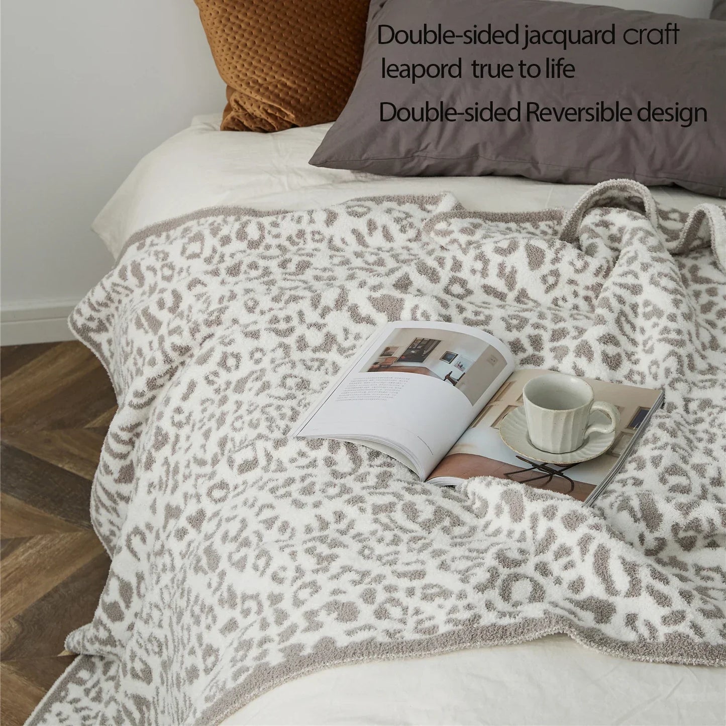 بطانية ديكوربايتس™ المحبوكة المريحة بنقشة جلد النمر - غطاء شتوي من الفرو الصناعي من الألياف الدقيقة